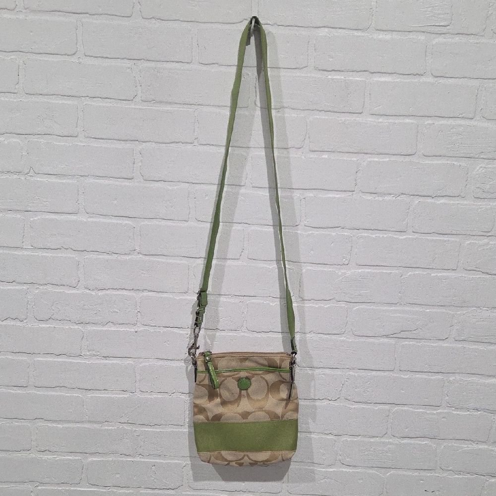 Coach Green and Tan Signature Crossbody Bag